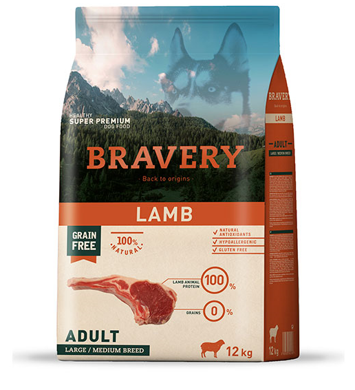 Bravery Grain Free Dog Adult Lamb Medium-Large 12kg